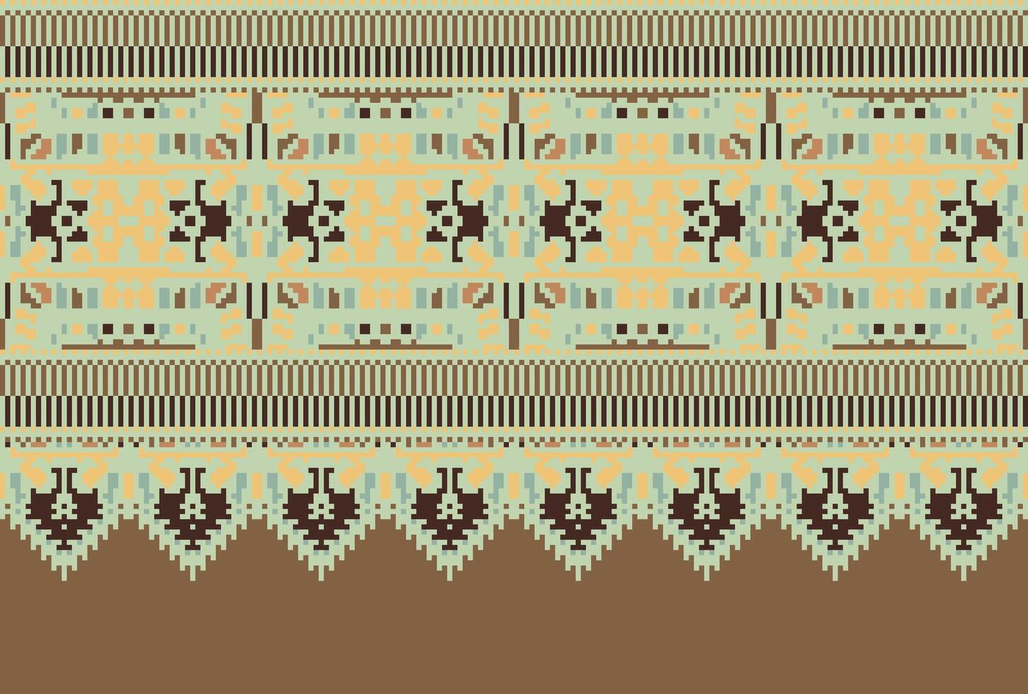Cross Stitch pattern with Floral Designs. Traditional cross stitch needlework. Geometric Ethnic pattern, Embroidery, Textile ornamentation, fabric, Hand stitched pattern, Cultural stitching pixel art. vector