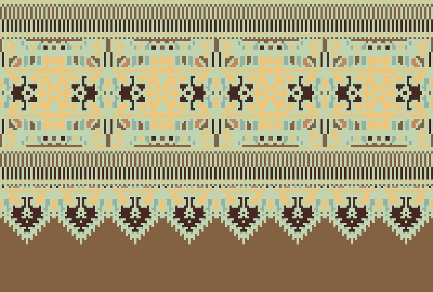 Cross Stitch pattern with Floral Designs. Traditional cross stitch needlework. Geometric Ethnic pattern, Embroidery, Textile ornamentation, fabric, Hand stitched pattern, Cultural stitching pixel art. vector