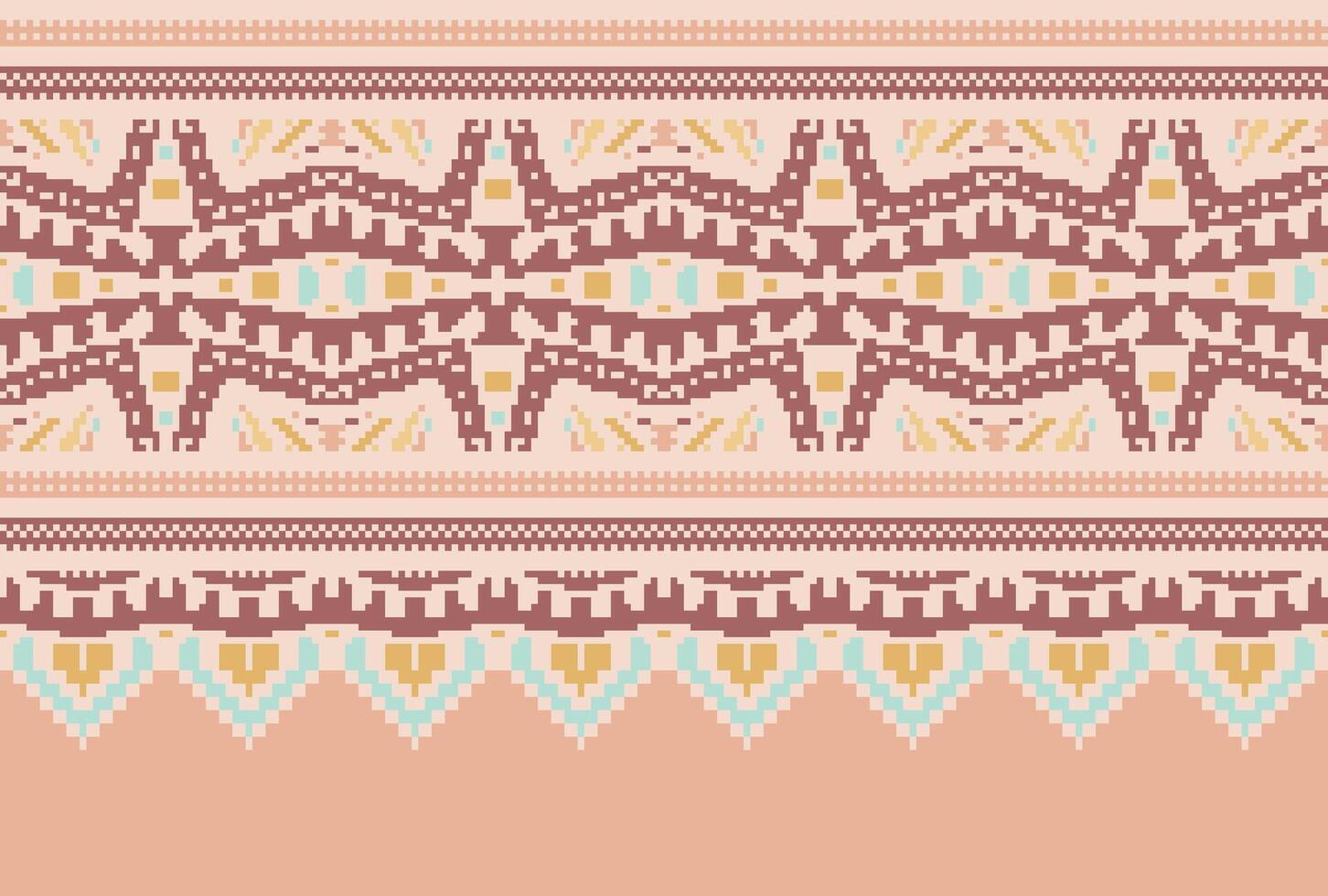 Cross Stitch pattern with Floral Designs. Traditional cross stitch needlework. Geometric Ethnic pattern, Embroidery, Textile ornamentation, fabric, Hand stitched pattern, Cultural stitching pixel art. vector