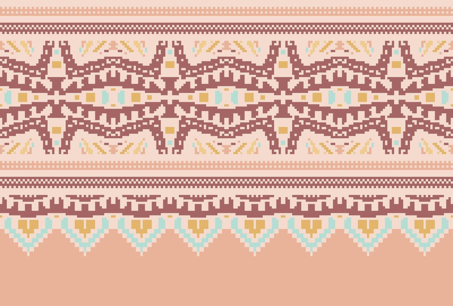 Cross Stitch pattern with Floral Designs. Traditional cross stitch needlework. Geometric Ethnic pattern, Embroidery, Textile ornamentation, fabric, Hand stitched pattern, Cultural stitching pixel art. vector