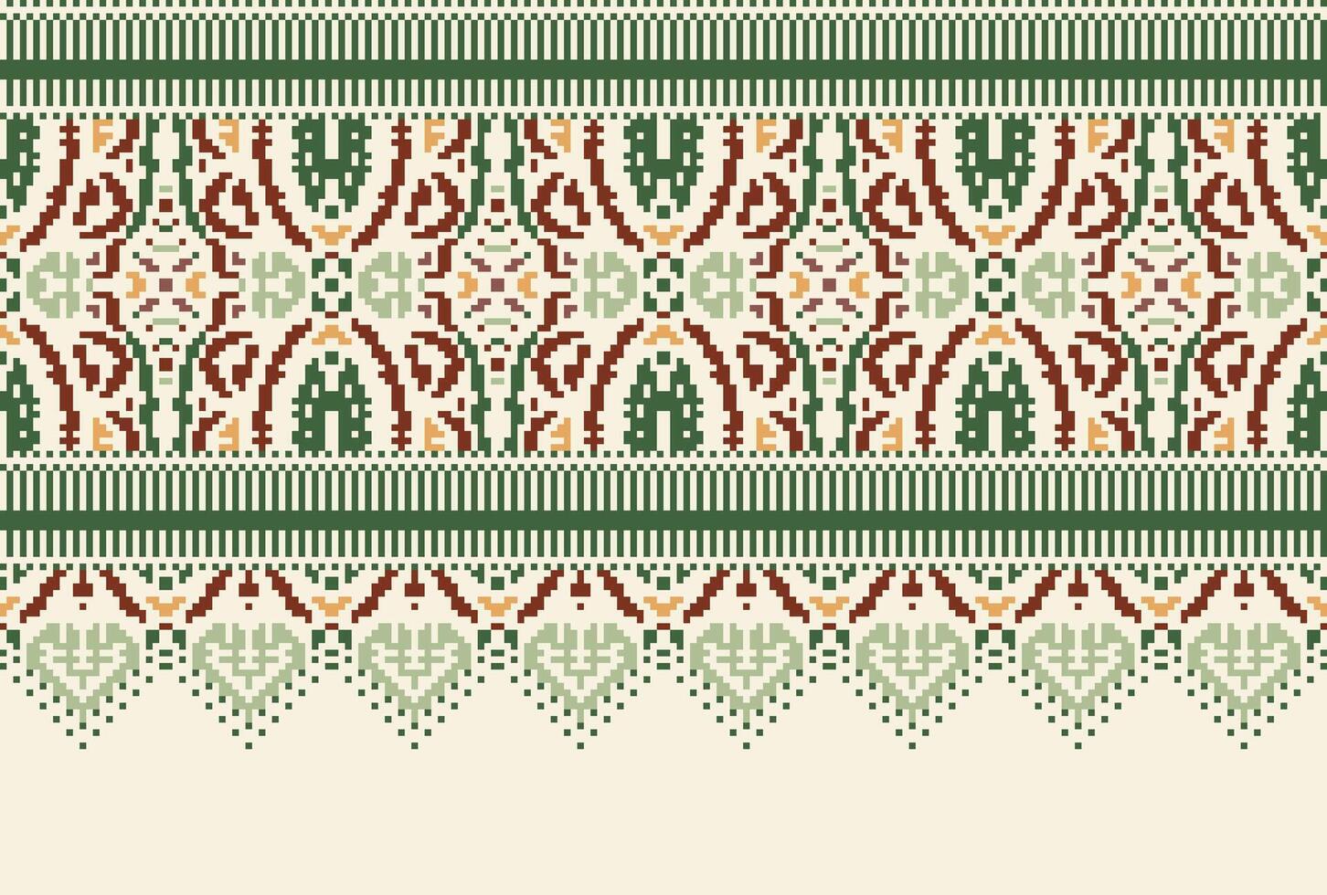 cross stitch traditional ethnic pattern paisley flower Ikat background abstract Aztec African Indonesian Indian seamless pattern for fabric print cloth dress carpet curtains and sarong vector