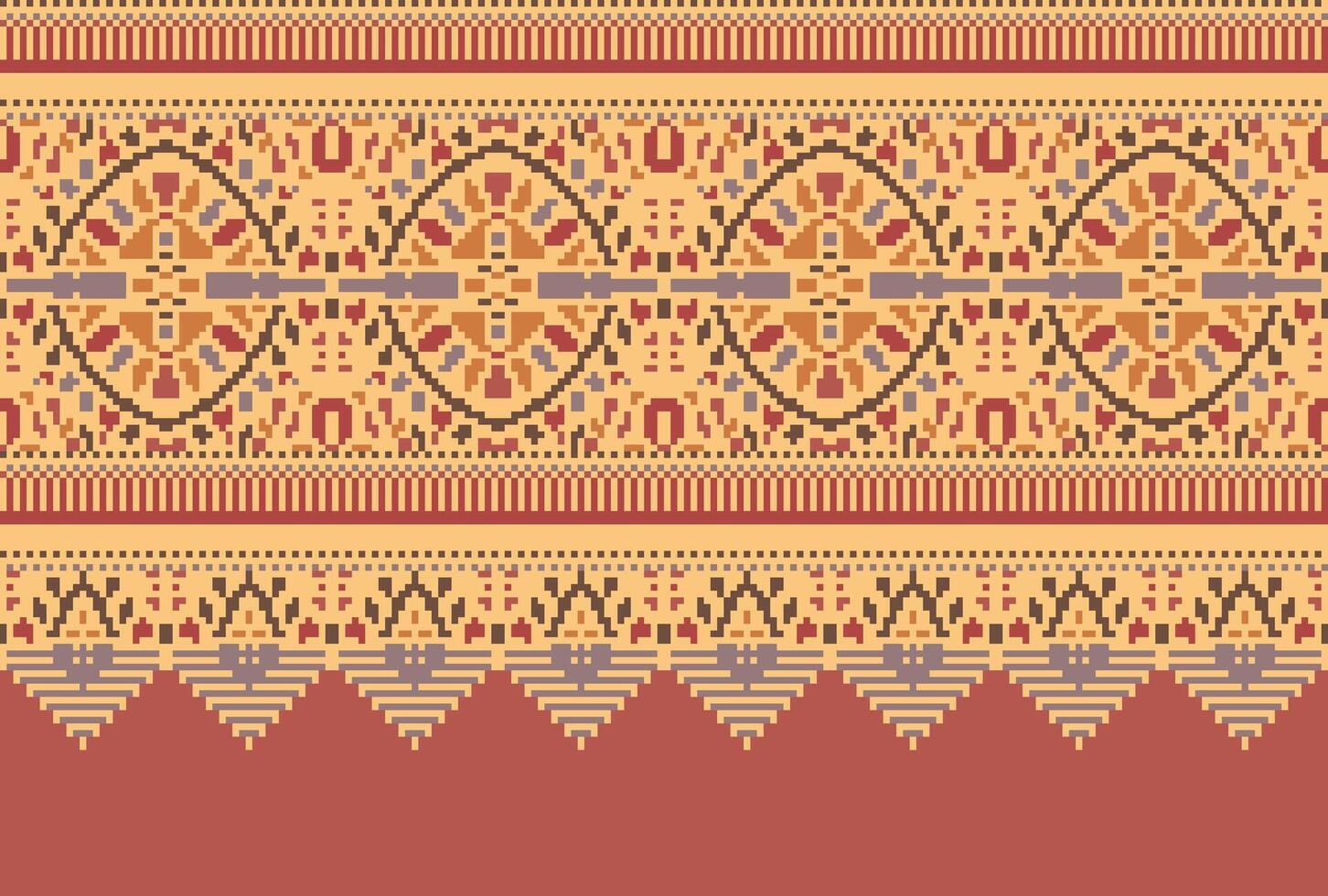 cross stitch Embroidery ethnic pattern, Vector Geometric ornate background, Cross stitch retro zigzag style, Blue and yellow pattern knitting continuous, Design for textile, fabric, digital print