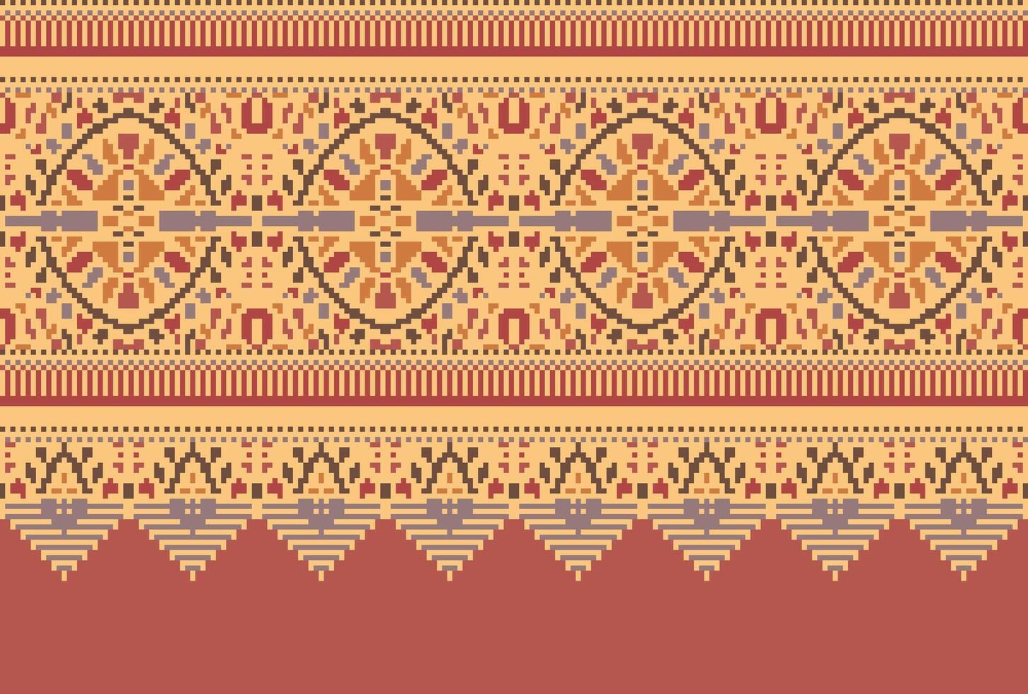 cross stitch Embroidery ethnic pattern, Vector Geometric ornate background, Cross stitch retro zigzag style, Blue and yellow pattern knitting continuous, Design for textile, fabric, digital print