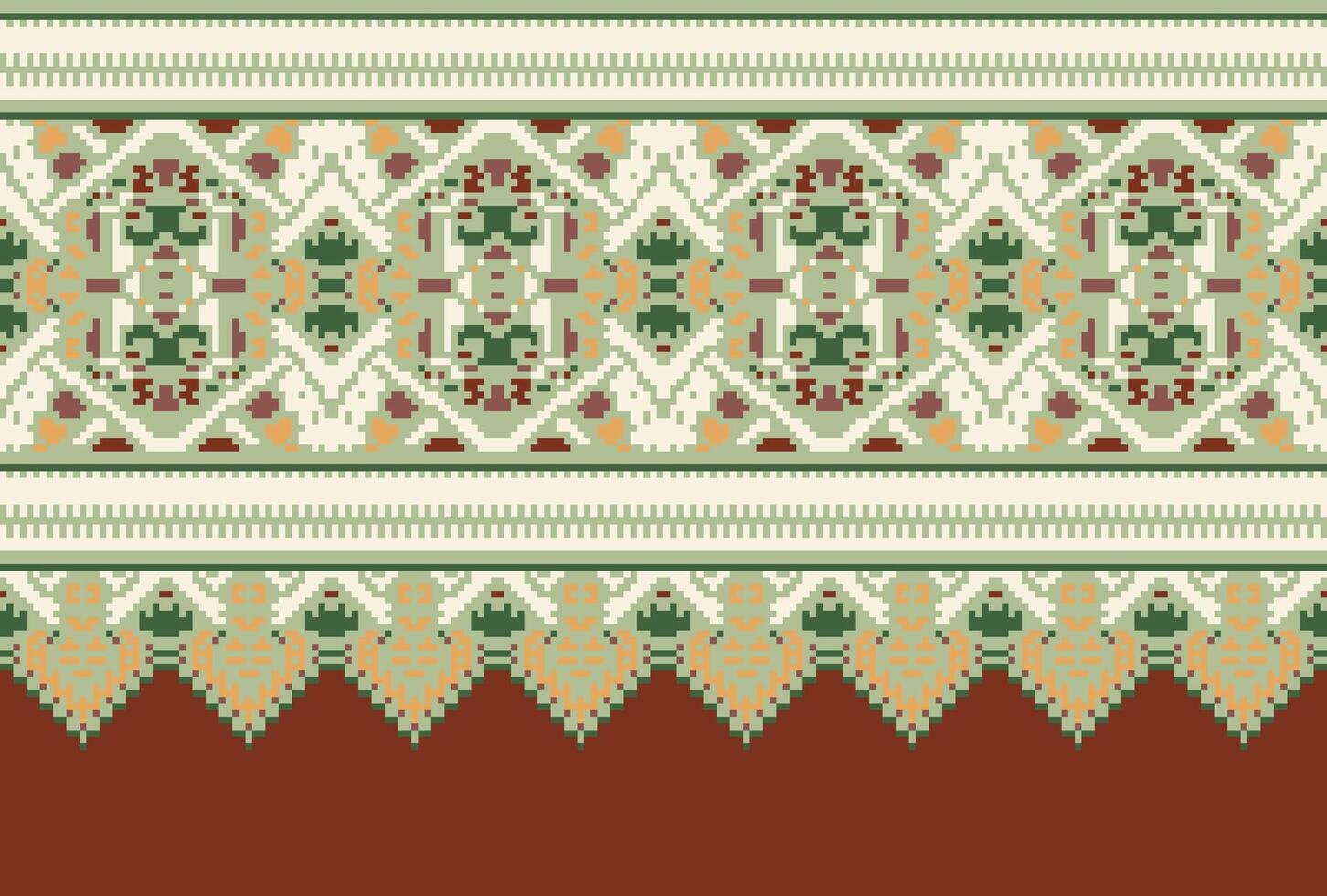 cross stitch traditional ethnic pattern paisley flower Ikat background abstract Aztec African Indonesian Indian seamless pattern for fabric print cloth dress carpet curtains and sarong vector