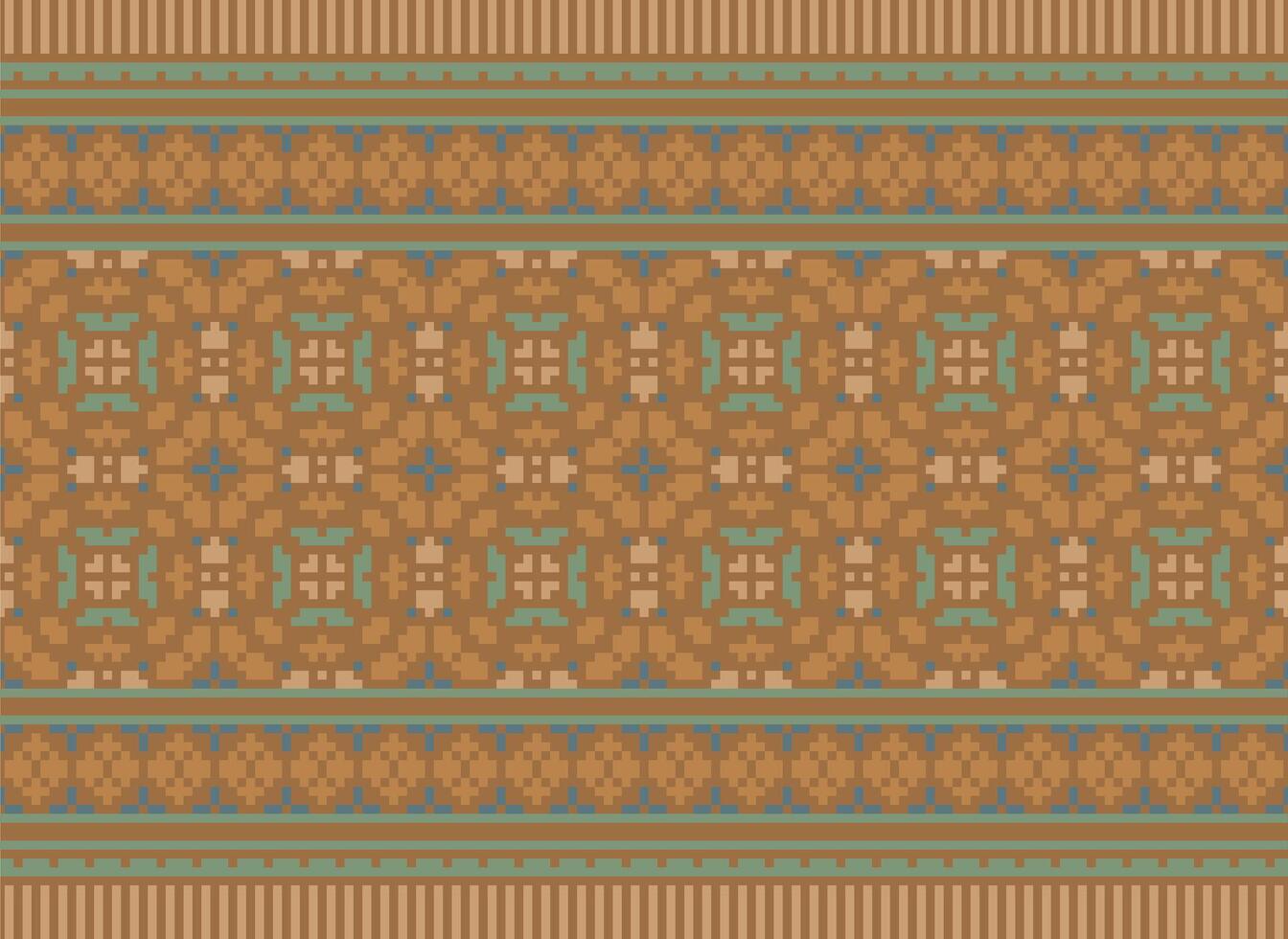 Cross Stitch pattern with Floral Designs. Traditional cross stitch needlework. Geometric Ethnic pattern, Embroidery, Textile ornamentation, fabric, Hand stitched pattern, Cultural stitching pixel art. vector
