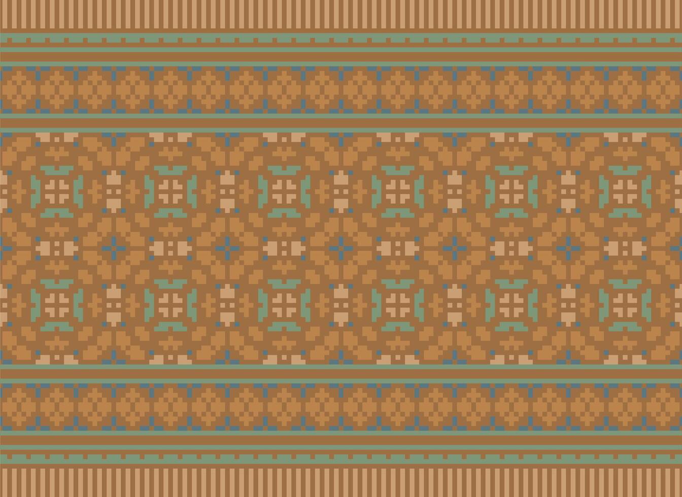 Cross Stitch pattern with Floral Designs. Traditional cross stitch needlework. Geometric Ethnic pattern, Embroidery, Textile ornamentation, fabric, Hand stitched pattern, Cultural stitching pixel art. vector