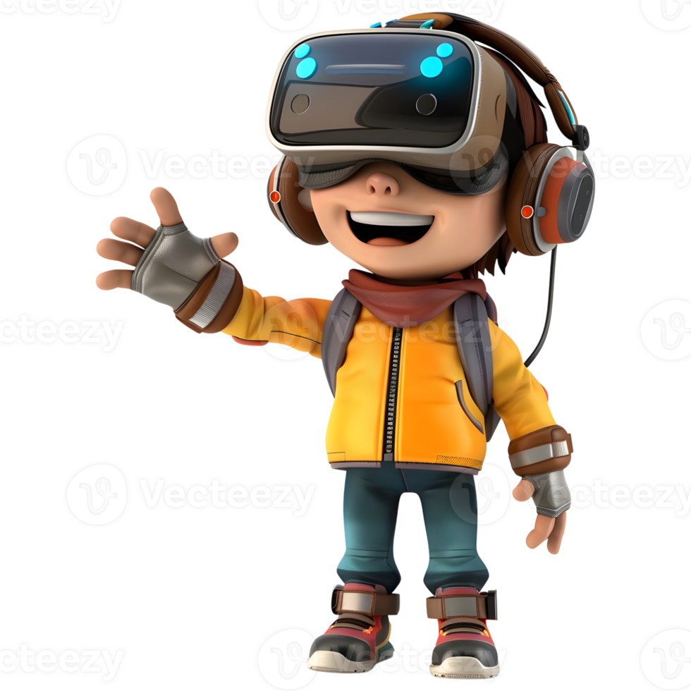 AI generated 3D Rendering of a Boy Wearing Virtual Reality Glasses on Transparent Background - Ai Generated png
