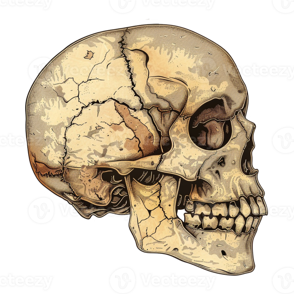 ai genererad klistermärke av en mänsklig skalle på en transparent bakgrund - ai genererad png