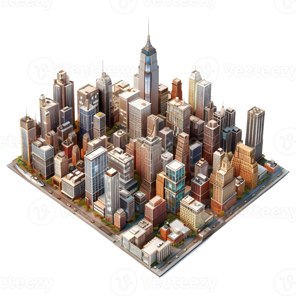AI generated 3D Rendering of a Isometric Modern City on Transparent Background - Ai Generated png