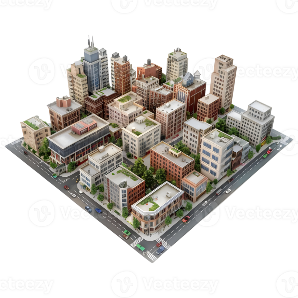 AI generated 3D Rendering of a Isometric Modern City on Transparent Background - Ai Generated png