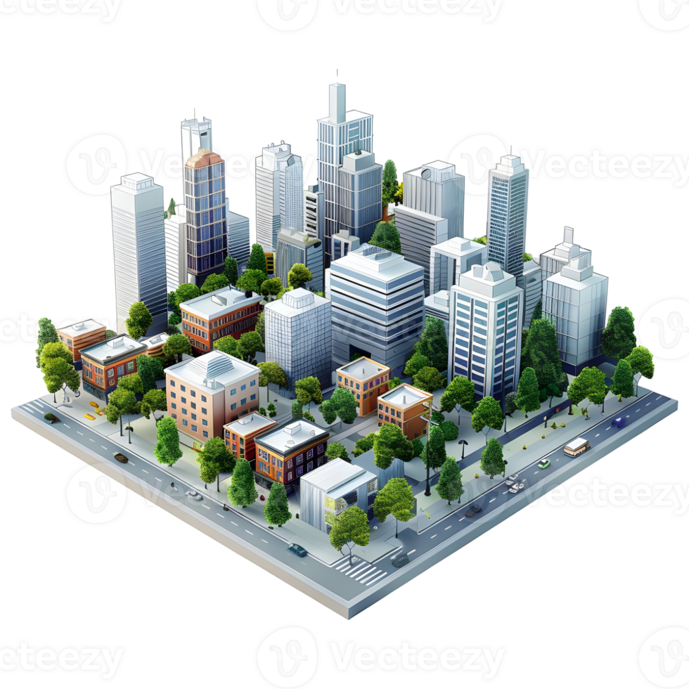 AI generated 3D Rendering of a Isometric Modern City on Transparent Background - Ai Generated png