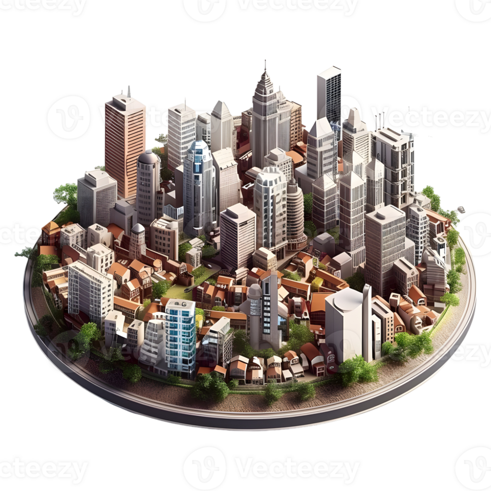 AI generated 3D Rendering of a Isometric Modern City on Transparent Background - Ai Generated png