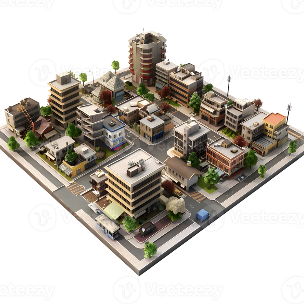 AI generated 3D Rendering of a Isometric Modern City on Transparent Background - Ai Generated png