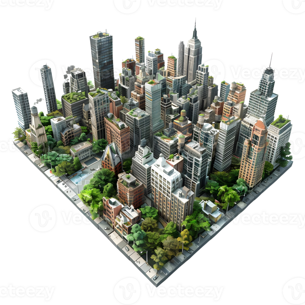 AI generated 3D Rendering of a Isometric Modern City on Transparent Background - Ai Generated png