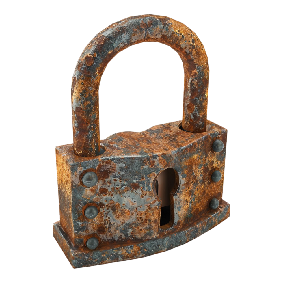 AI generated 3D Rendering of a Vintage Rusted Lock on Transparent Background - Ai Generated png
