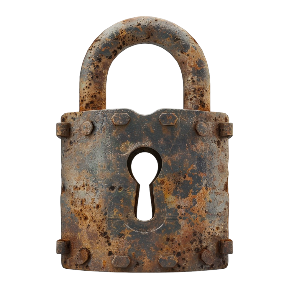 AI generated 3D Rendering of a Vintage Rusted Lock on Transparent Background - Ai Generated png