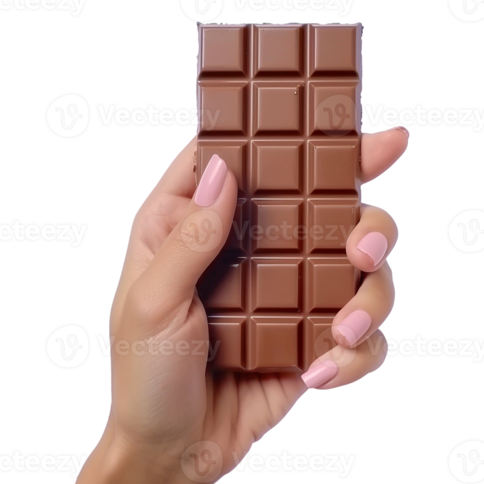 ai generato 3d interpretazione di un' cioccolato nel mano su trasparente sfondo - ai generato png