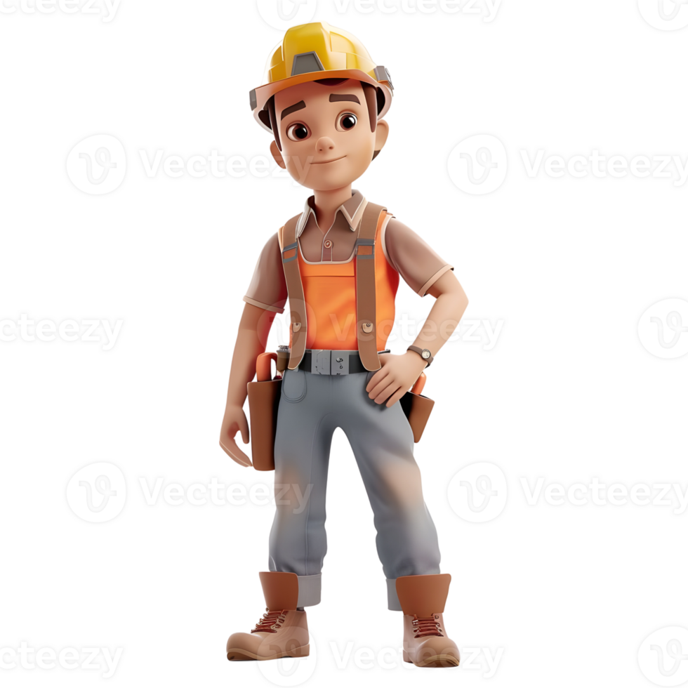 AI generated 3D Rendering of a Construction Worker Standing with Equipment's on Transparent Background - Ai Generated png