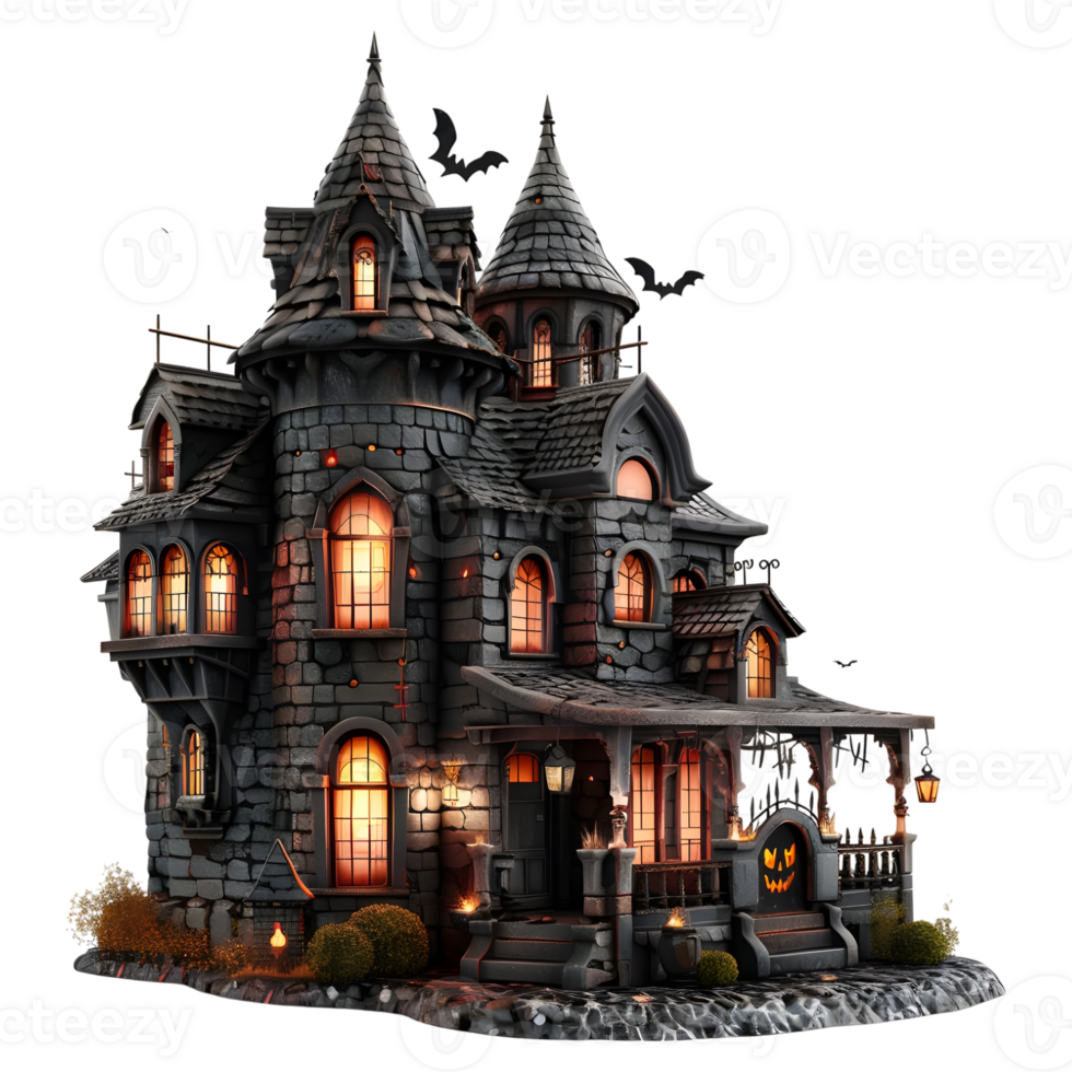 AI generated 3D Rendering of a Horror Halloween House on Transparent Background - Ai Generated png