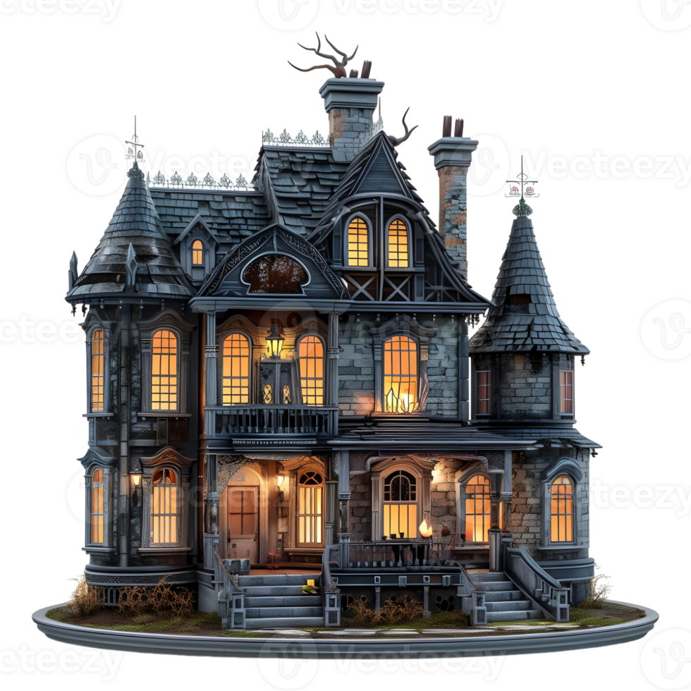 AI generated 3D Rendering of a Horror Halloween House on Transparent Background - Ai Generated png
