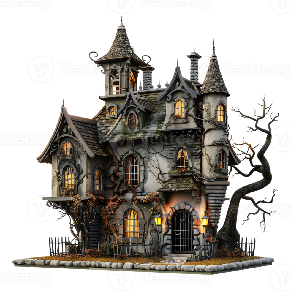 AI generated 3D Rendering of a Horror Halloween House on Transparent Background - Ai Generated png