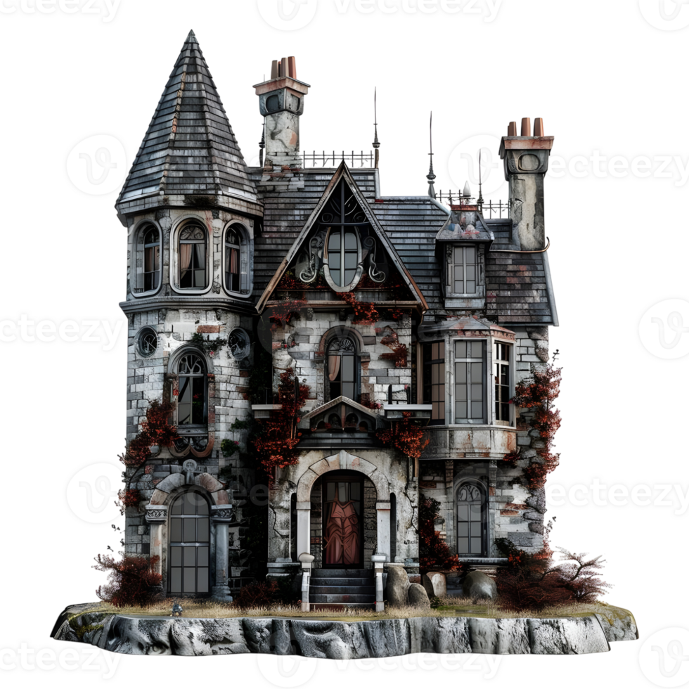 AI generated 3D Rendering of a Horror Halloween House on Transparent Background - Ai Generated png