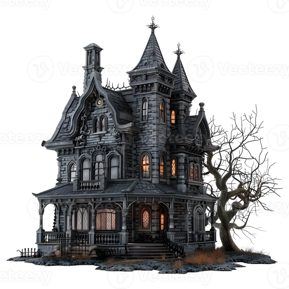 AI generated 3D Rendering of a Horror Halloween House on Transparent Background - Ai Generated png
