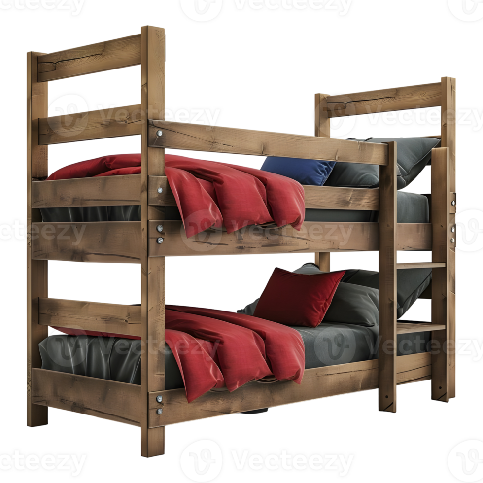 AI generated 3D Rendering of a Wooden Double Floor Bed on Transparent Background - Ai Generated png