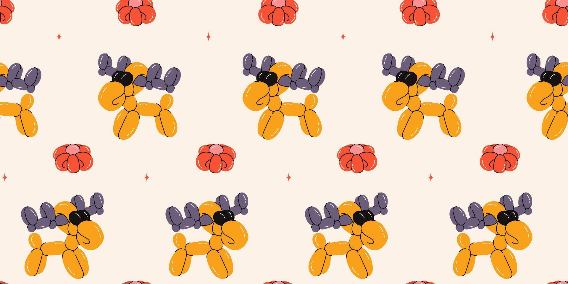 Seamless pattern with elk balloons. Bright colorful repeating elements. Stock illustration. Vector seamless pattern of cute cartoon bubble animal in color.
