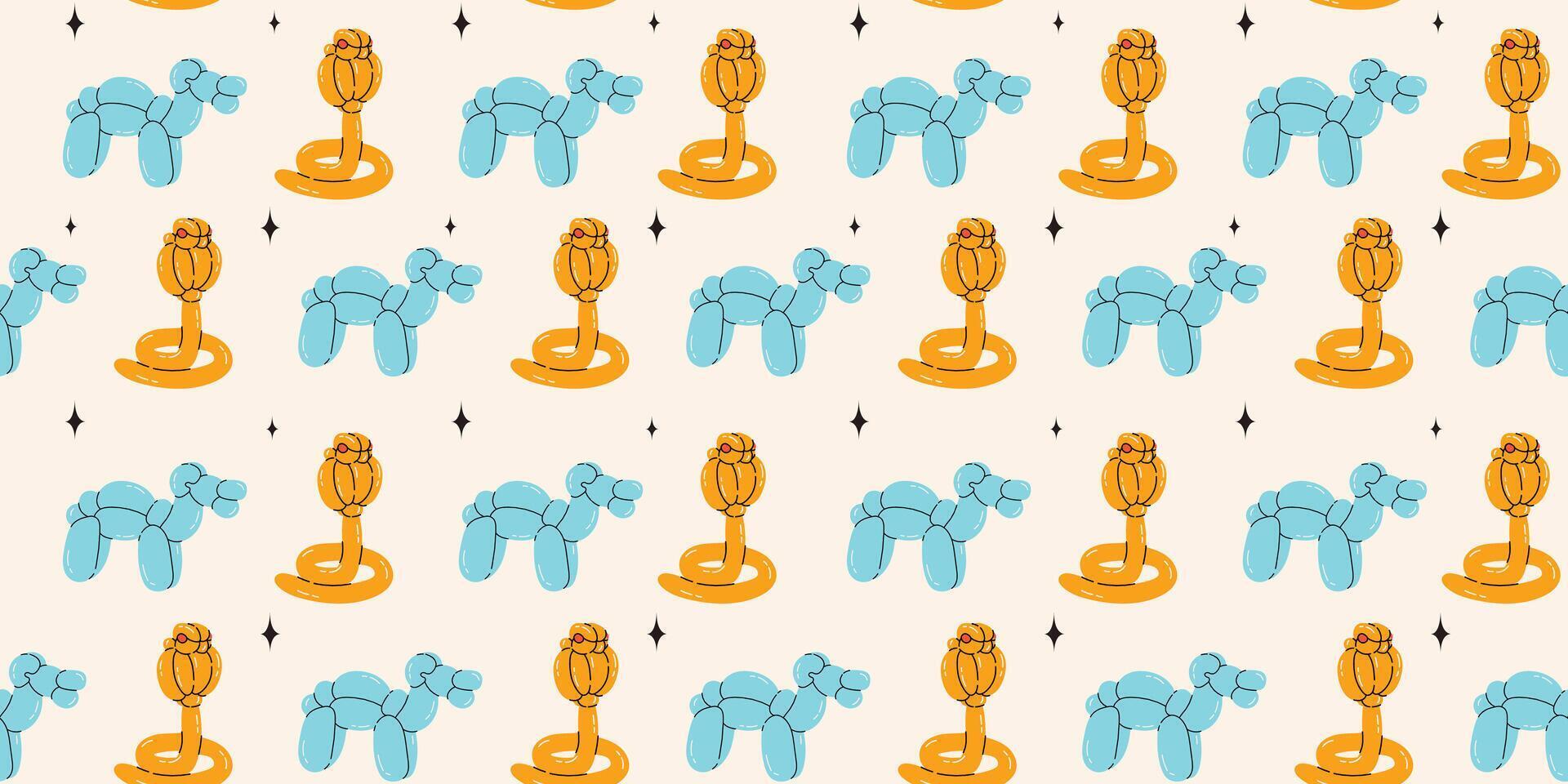 Seamless pattern with snake, camel balloons. Bright colorful repeating elements. Stock illustration. Vector seamless pattern of cute cartoon bubble animal in color.