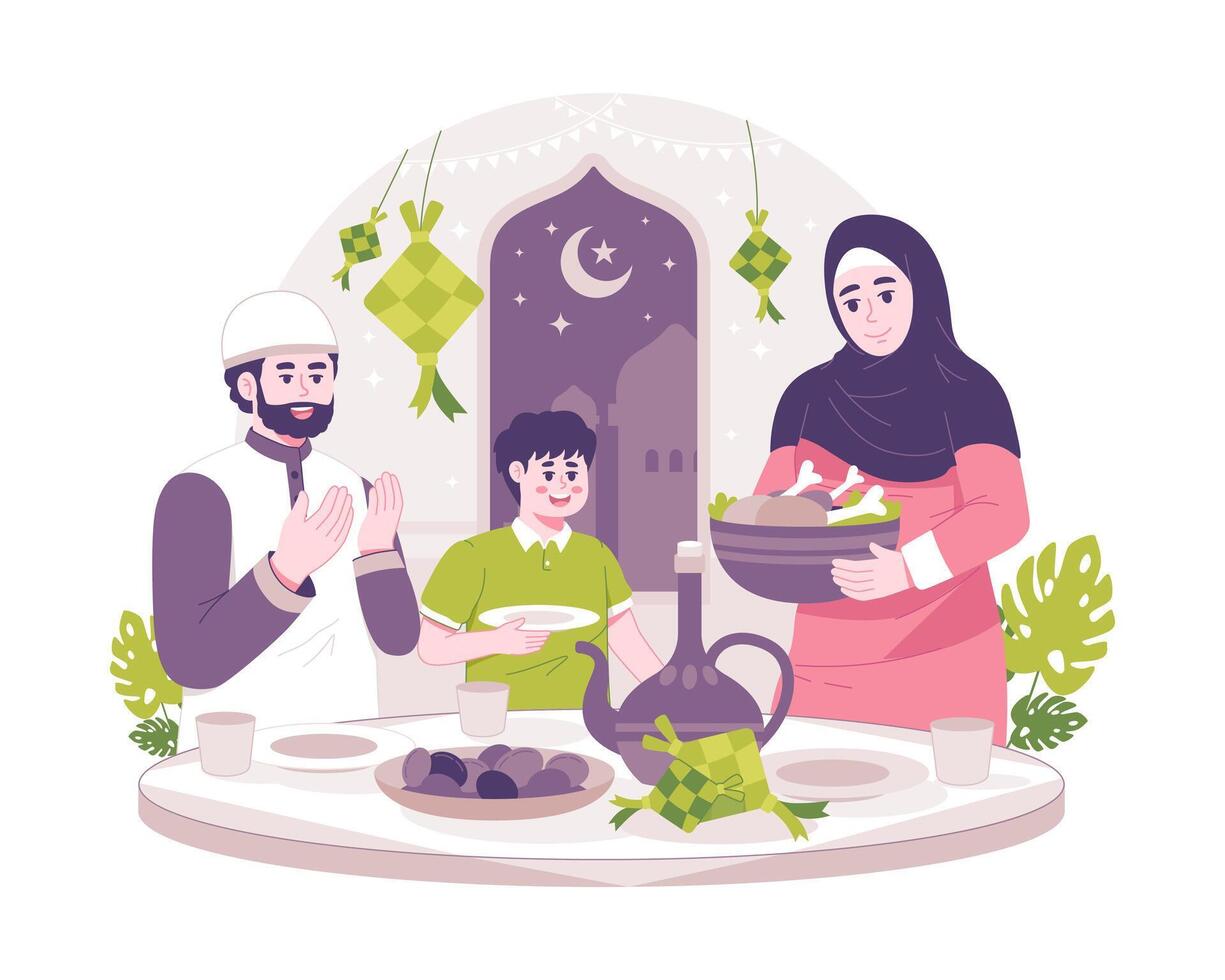 Ramadan concept illustration. Happy Muslim people celebrate Holy Month Ramadan vector