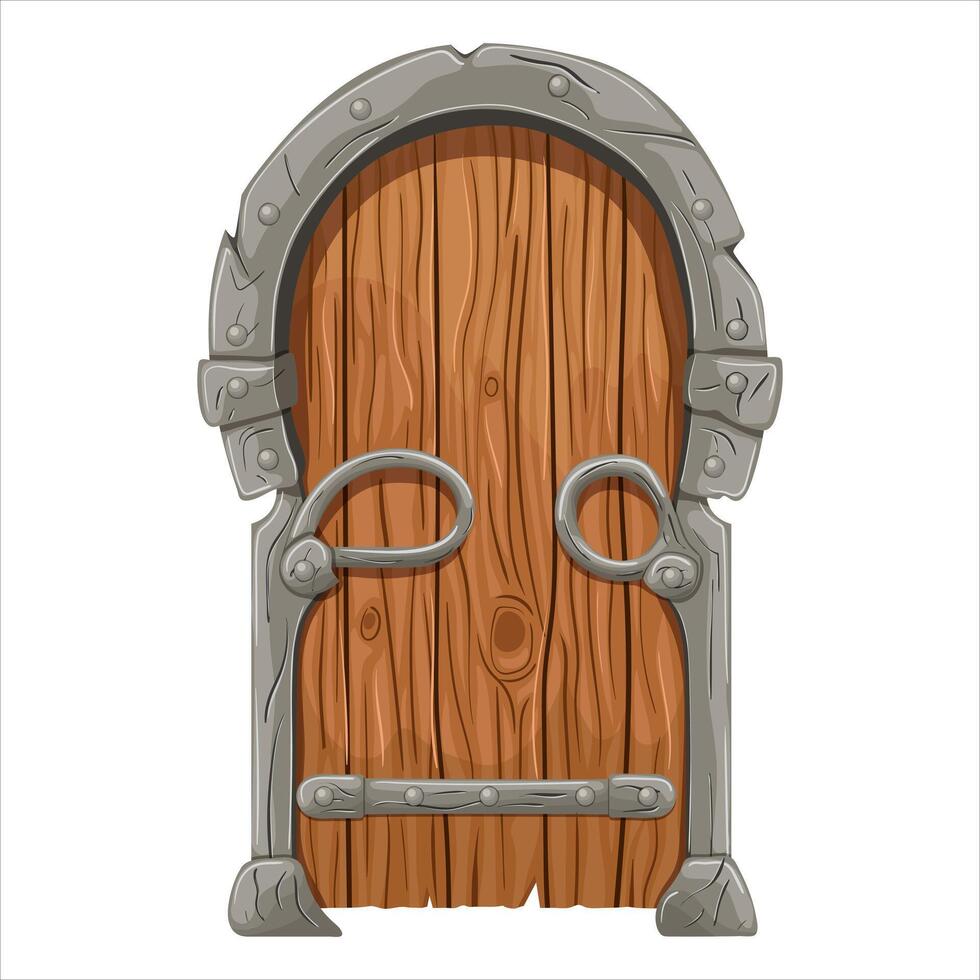 un antiguo cuento de hadas puerta con falsificado elementos. un puerta con metal decoraciones vector ilustración destacado en un blanco antecedentes.