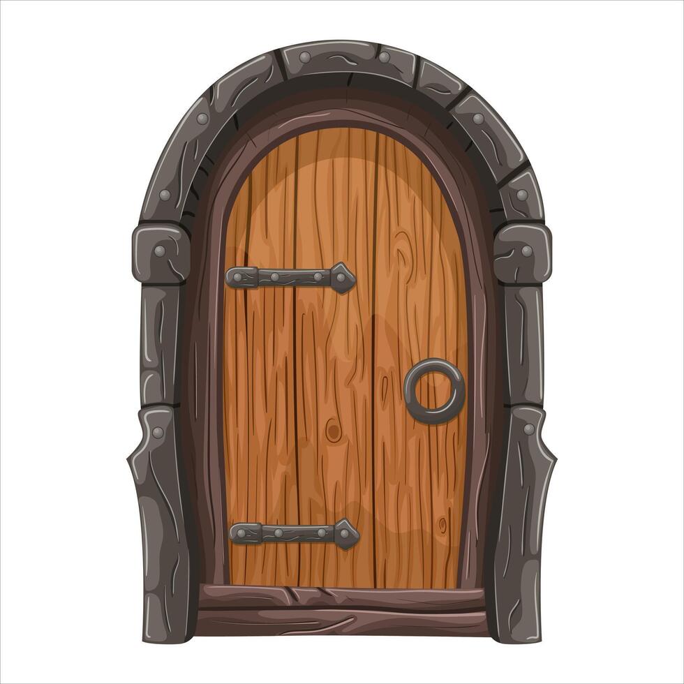 un antiguo cuento de hadas puerta con falsificado elementos. un puerta con metal decoraciones vector ilustración destacado en un blanco antecedentes.