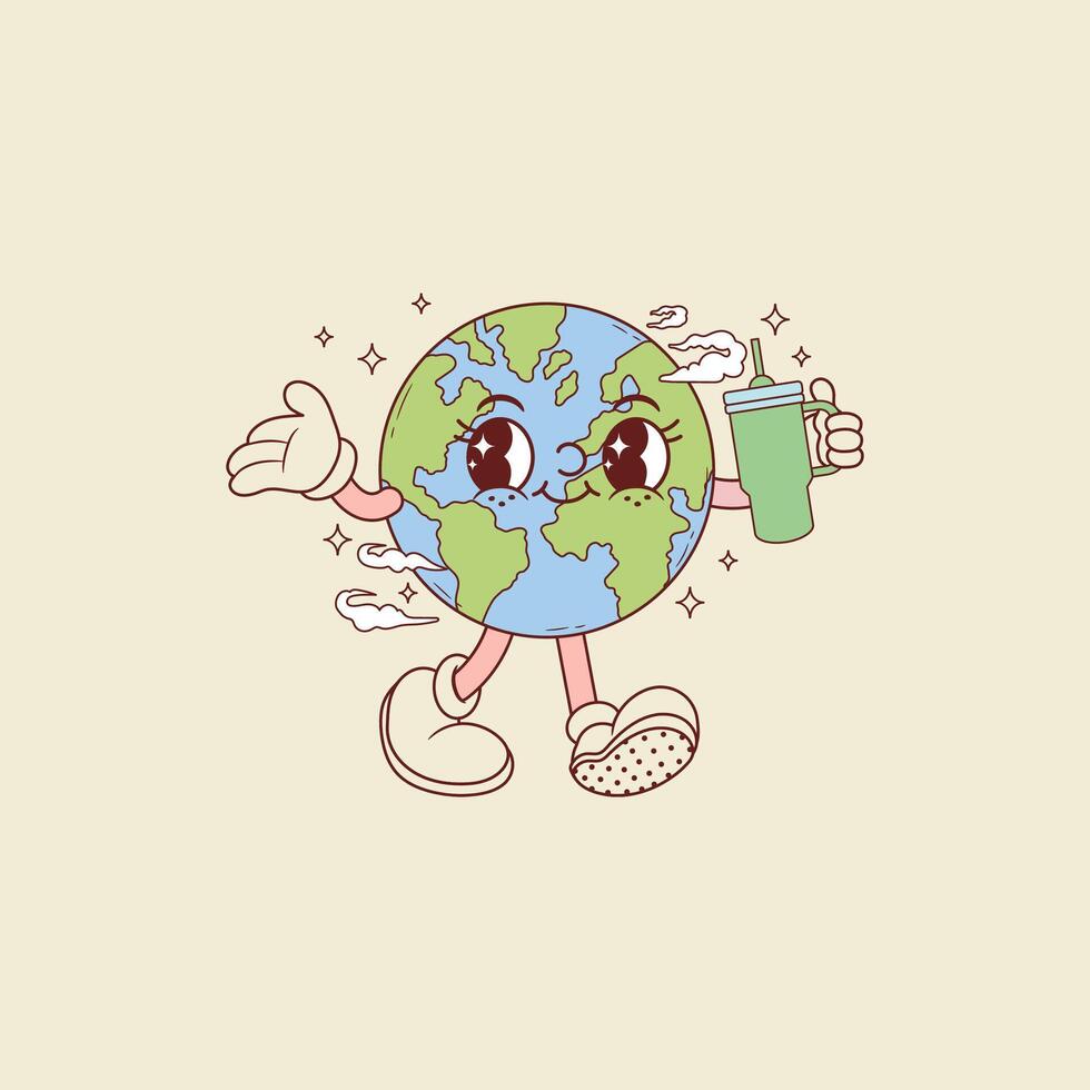 linda ilustración de planeta tierra participación un objeto en su mano vector