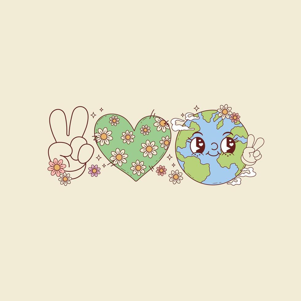 cute illustration of love and peace for earth day vector