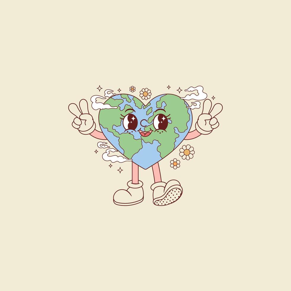 cute retro illustration of planet earth in the shape of a heart for the holidays vector