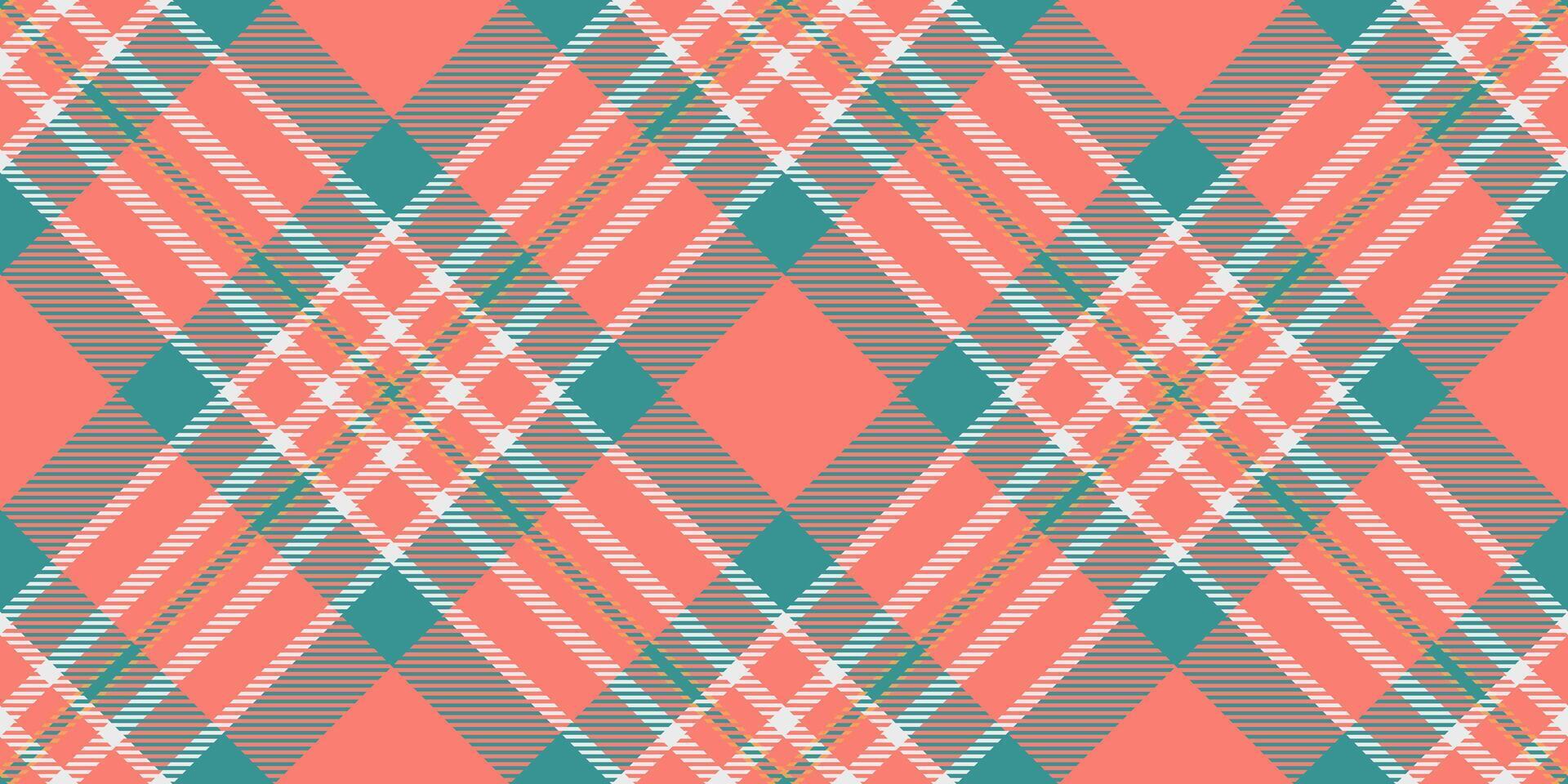 1970s texture seamless vector, trend fabric plaid check. Advertising background textile pattern tartan in salmon and teal colors. vector