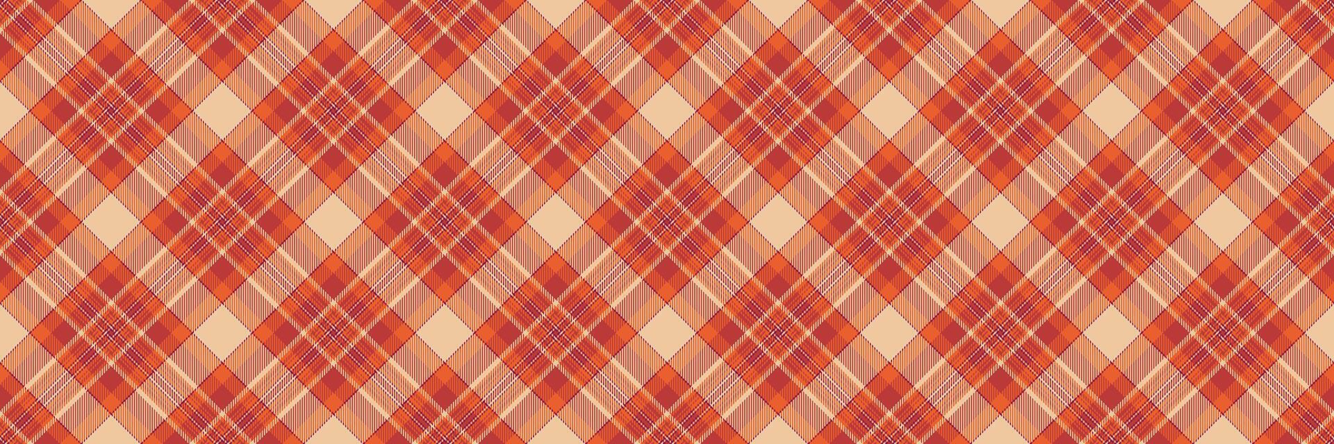 60s plaid pattern background, mockup seamless check tartan. Proud vector texture fabric textile in orange and red colors.
