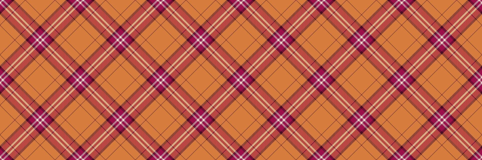 Full plaid check background, tile seamless tartan vector. Strip textile texture pattern fabric in orange and pink colors. vector