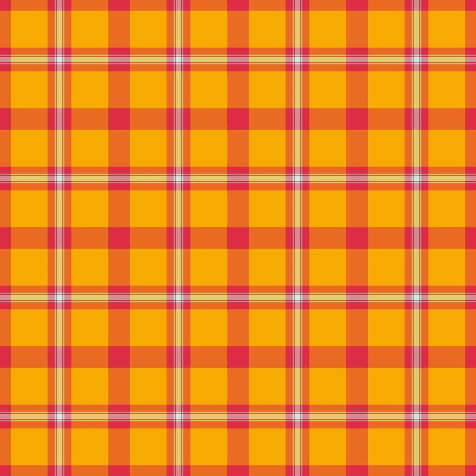 Formal seamless check vector, square texture background tartan. Diagonal textile plaid fabric pattern in orange and red colors. vector