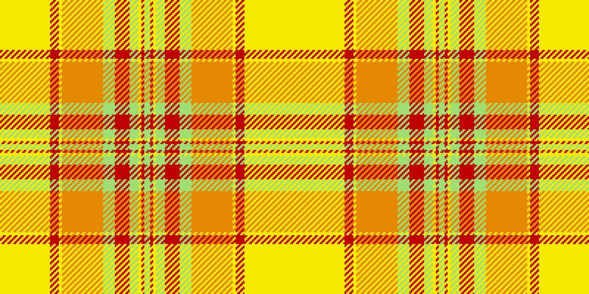 Patterned tartan background seamless, model textile fabric check. Luxurious vector plaid texture pattern in radioactive and amber colors.
