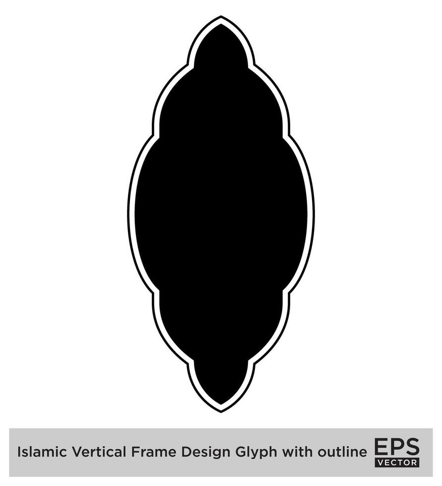 Islamic Vertical Frame Design Glyph with outline Black Filled silhouettes Design pictogram symbol visual illustration vector