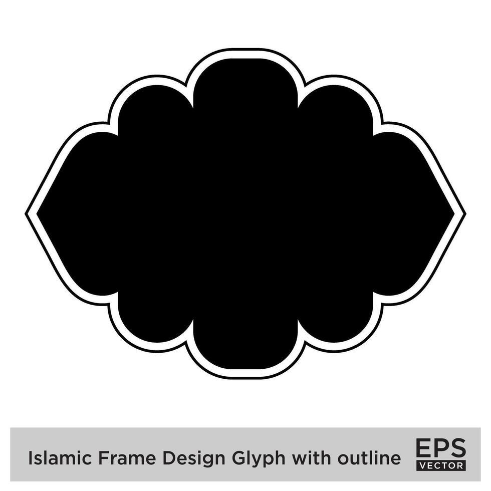 Islamic Frame Design Glyph with outline Black Filled silhouettes Design pictogram symbol visual illustration vector