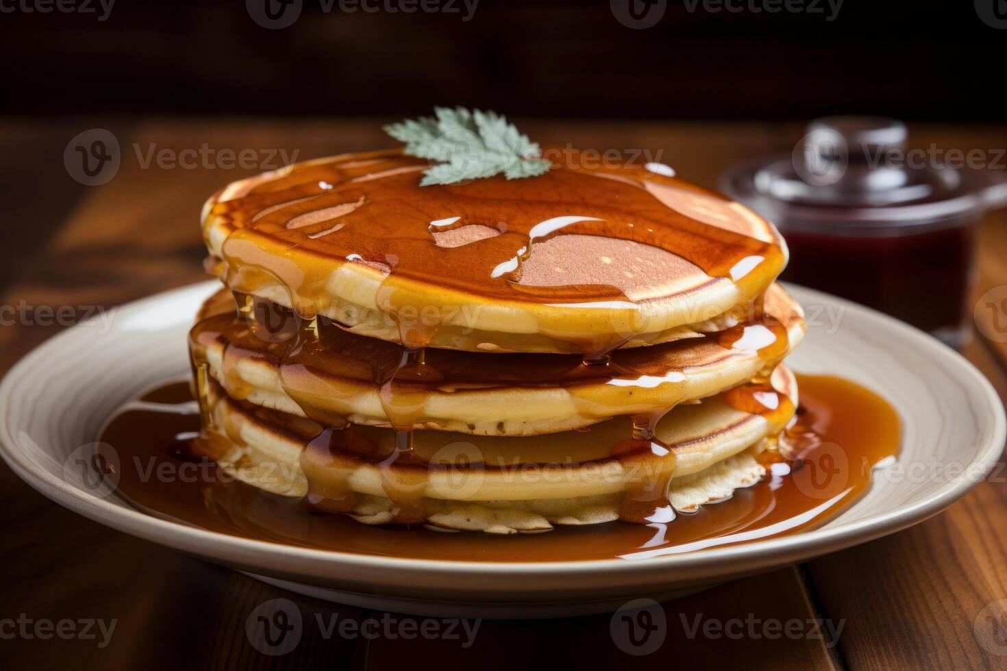 AI generated Sweet Pancakes maple syrup flower. Generate Ai photo