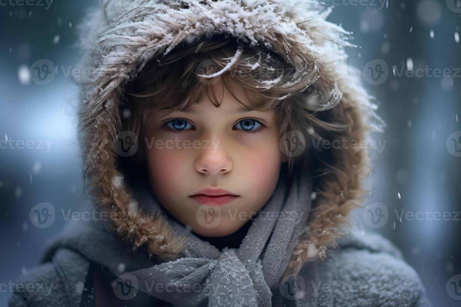 AI generated Cozy Portrait of boy in blue winter clothes. Generate ai photo