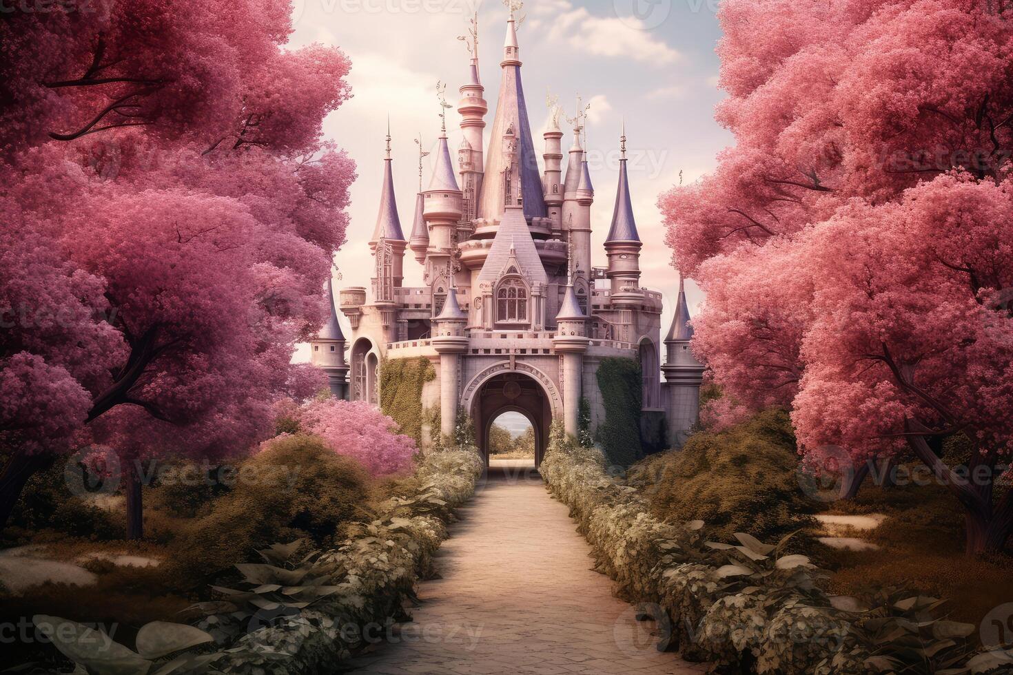 AI generated Majestic Pink princess castle. Generate Ai photo