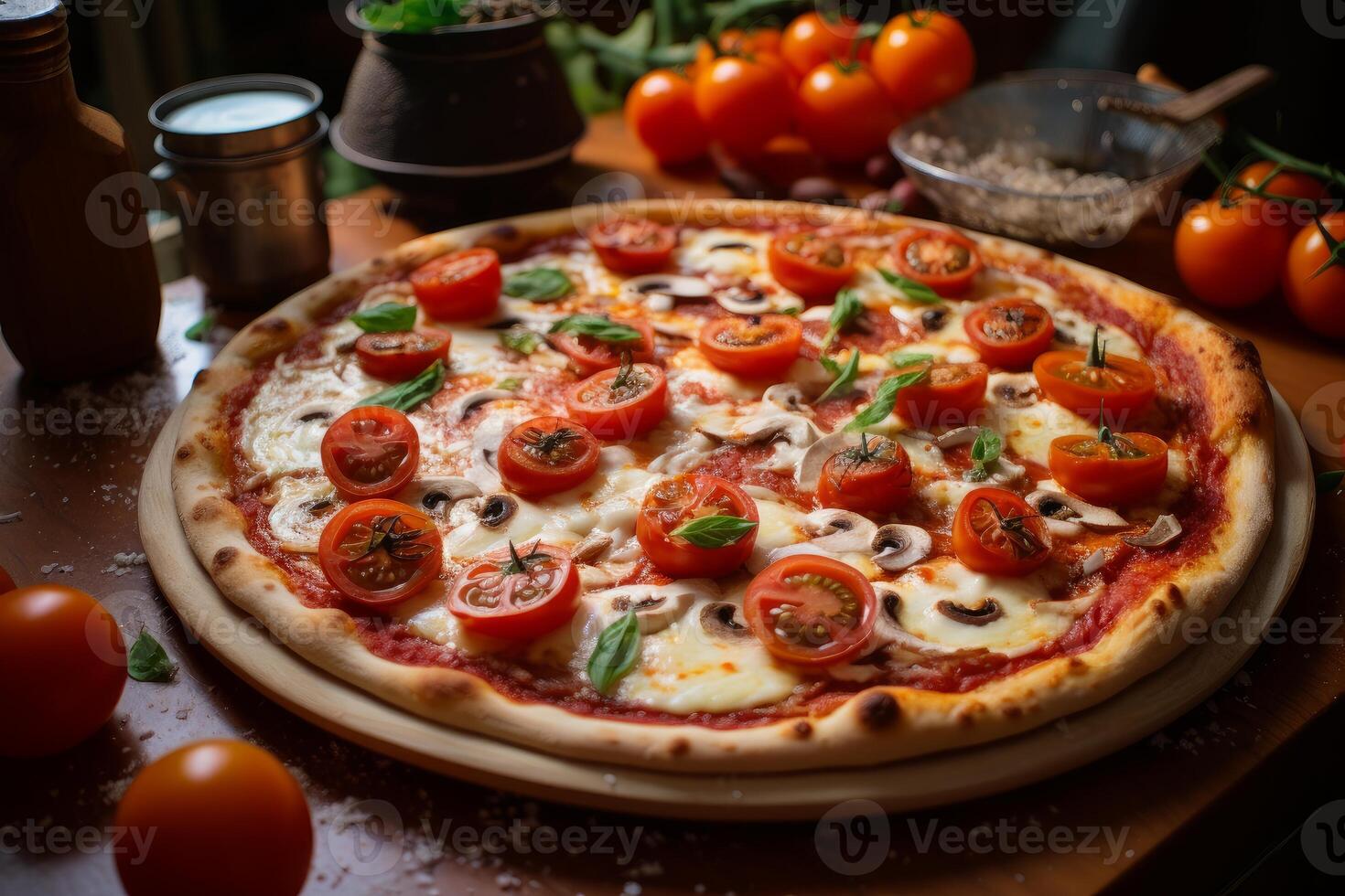 AI generated Delicious Pizza homemade snack. Generate Ai photo