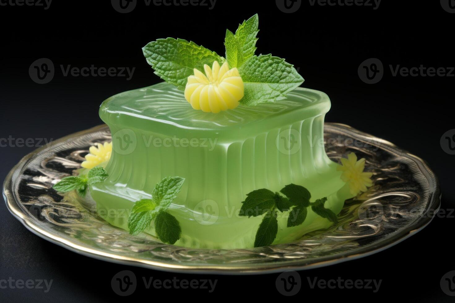 AI generated Zesty Plate of lemon jelly mint. Generate Ai photo