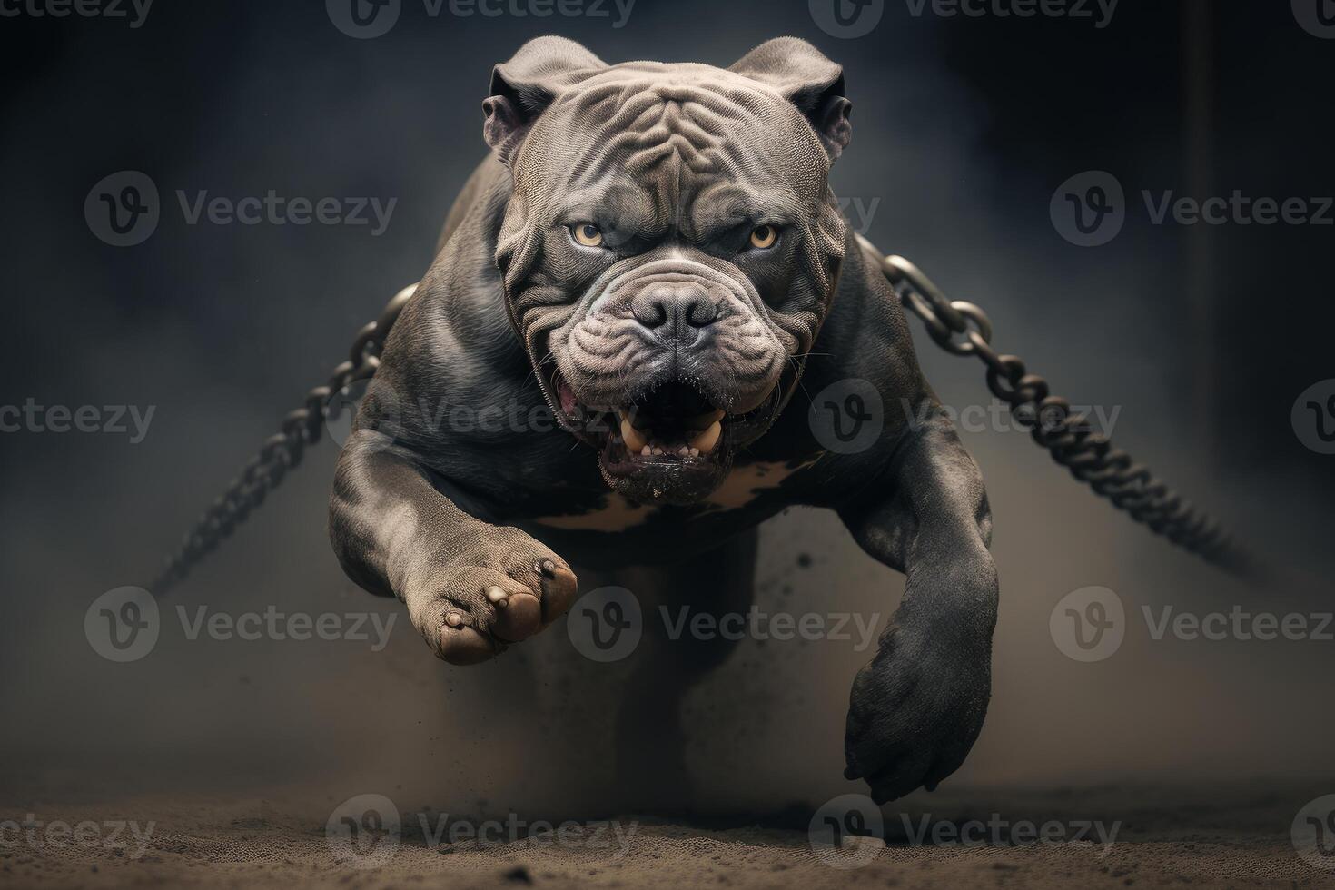 AI generated Powerful Pitbull running sand. Generate ai photo