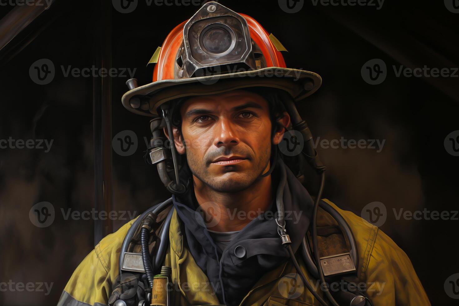 AI generated Resolute Firefighter portrait. Generate Ai photo